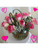 Love Bowl of Pink Roses for Valentine's Day by Enchanted Florist Pasadena TX. One dozen pretty variegated hot pink tipped creme roses designed by our talented design team in this 8" clear glass rose bowl and accented with tropical foliages and baby's breath. RM904