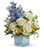 Welcome Baby Boy Crystal Block Arrangement by Enchanted Florist. This baby boy crystal block arrangement includes white roses, white alstroemeria, yellow button mums, and blue delphinium are arranged with various fillers and assorted greenery. Hand delivered in our exclusive baby boy crystal block.  RM308