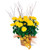Yellow Fall Mum blooming Plant from Enchanted Florist. This bright yellow chrysanthemums adorned with birch provides long-lasting hope. One yellow chrysanthemum plant arrives in a natural basket with fall-themed trim. Approximately 14" W x 28" H
SKU RM465