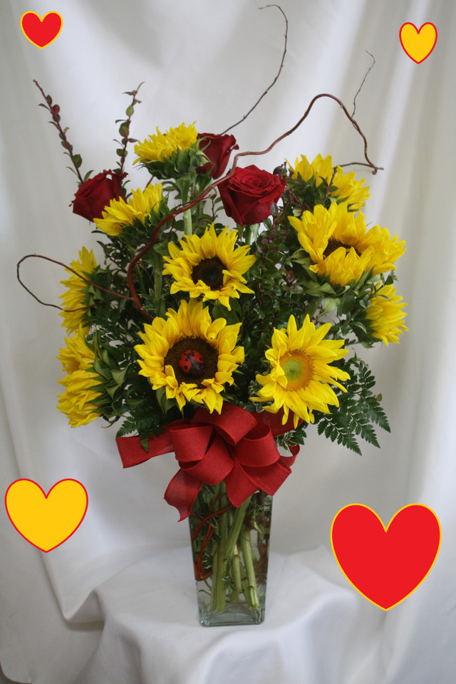 Sunflower and Red Rose Arrangements Valentine's Delivery