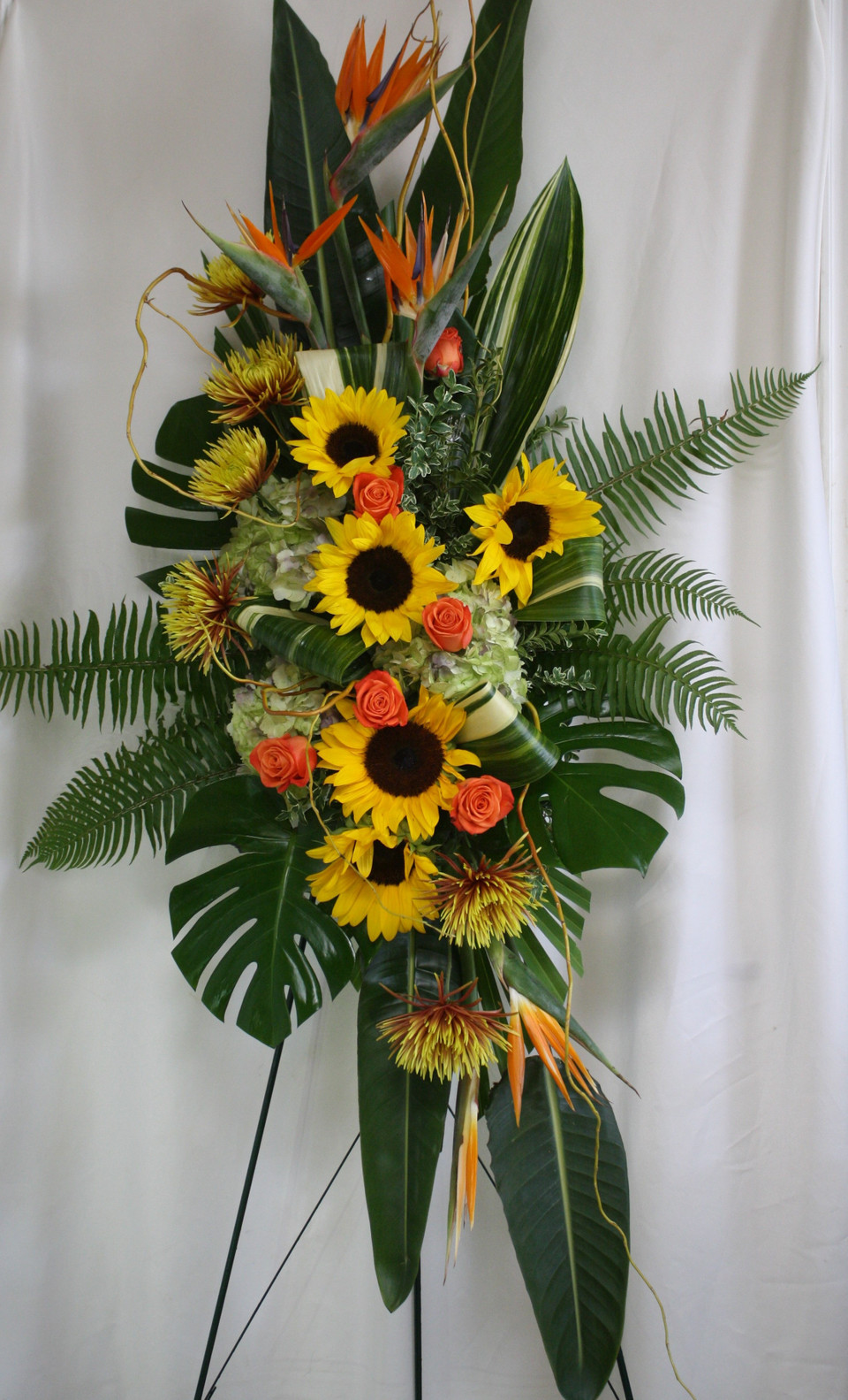 Birds of Paradise and Sunflower Sympathy Standing Spray