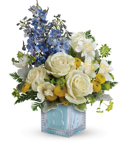 Baby Boy Crystal Block Arrangement | League City Flower Delivery
