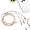 3-in-1 Charging Cable 6 ft Nylon - Gold