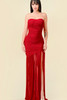 Red Strapless Ruched Maxi Dress