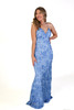 Blue Floral Sequin Embellished Fit and Flare Maxi Dress 