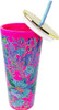 Lilly Pulitzer Tumbler with Pink Straw Lil Earned Stripes Hot Pink and Sky Blue Pattern