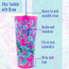 Lilly Pulitzer Tumbler with Pink Straw Lil Earned Stripes Hot Pink and Sky Blue Pattern