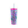 Lilly Pulitzer Tumbler with Pink Straw Lil Earned Stripes Hot Pink and Sky Blue Pattern