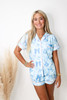 Satin Pajama Top Blue Bows Sky Blue with Pink Trim 