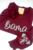 Wine Bama Game Day Shadow Text Sweatshirt with Roll Tide Sunglasses Elephant Sleeve Detail