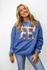 Big Plaid Bow Sweatshirt - Heather Blue Crew w/White Christmas Tartan Applique Bow