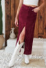 Plum Soft Corduroy Midi Skirt with Slit