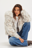 Free People Louder Please Hooded Faux Fur Jacket Snow Leopard 