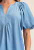 Chambray Balloon Sleeve V-Neck Top