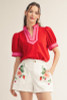 Puff Sleeve Spring Blouse in Red Pink Color 