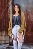Soft Mustard Cardigan pictured with Charcoal Top & Ripped Jeans
