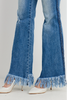 Long Fray Hem Flare Denim Jeans