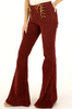 Judith March | Stretch Wine Corduroy Flares with Lace Up Details