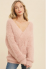 Long Sleeve V-Neck Fuzzy Cable Knit Sweater available in Macon, Georgia