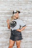 Smiley Face Ringer Tee | Grey & Black 