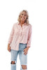 Striped Roll Up Sleeve Button Down Blouse Shirt in Pink 