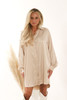 That Satin Feeling Champagne Tan Collared Tunic Dress Top