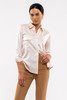 Satin Roll Up Woven Top In Khaki
