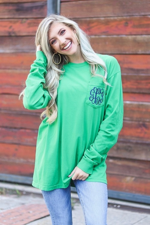 kelly green long sleeve shirt womens