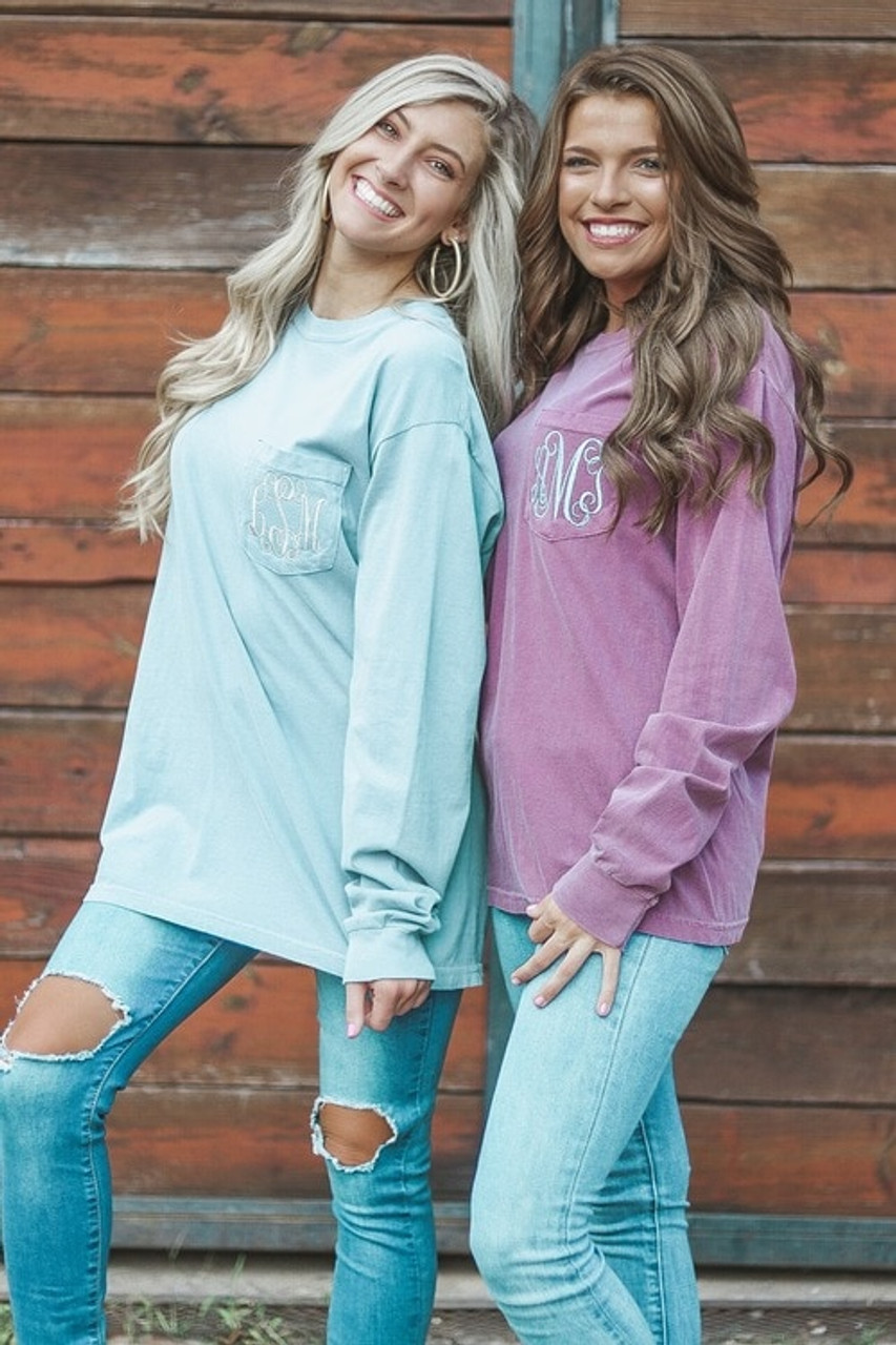 Monogrammed Comfort Colors | Long Sleeve | Ice Blue