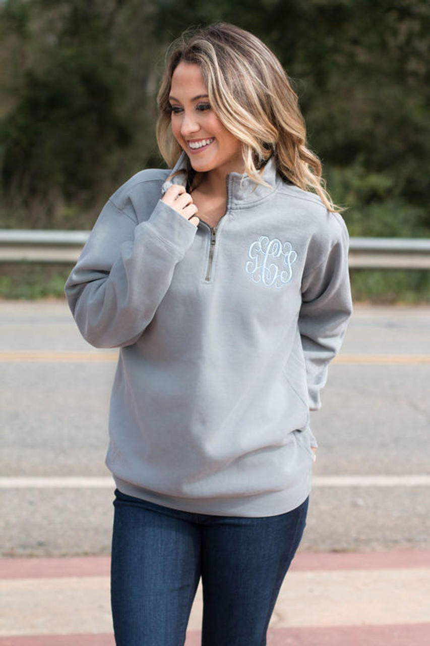 Monogrammed Quarter Zip in Vintage Wash Gray