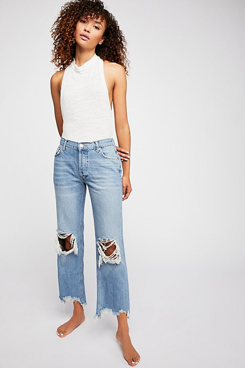 straight leg distressed jeans