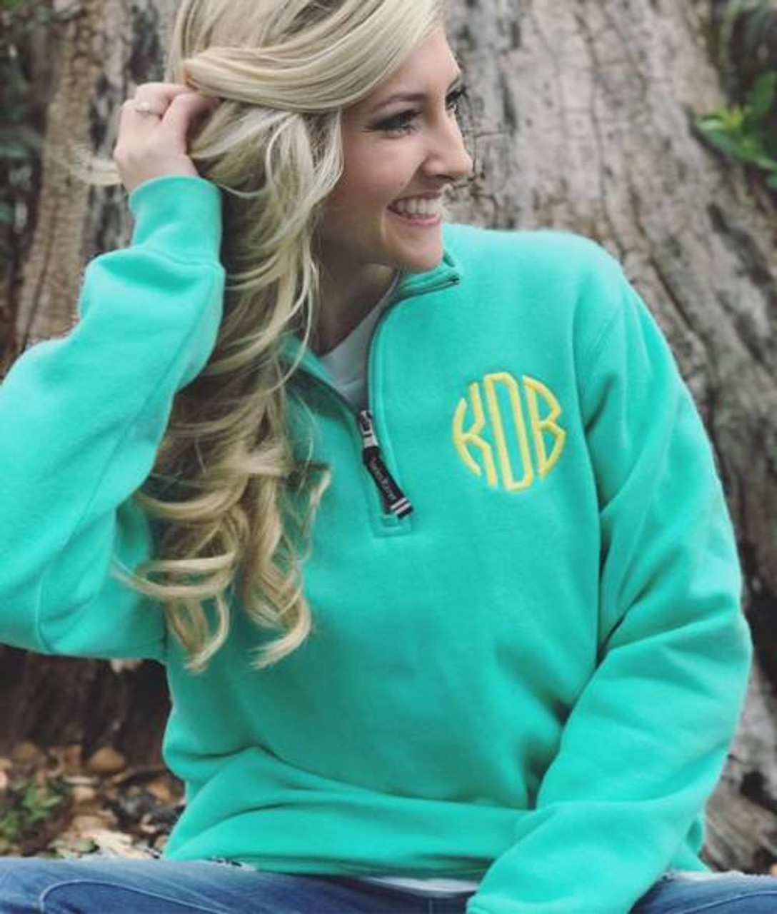 Pastel Green Monogram Zip Hoodie