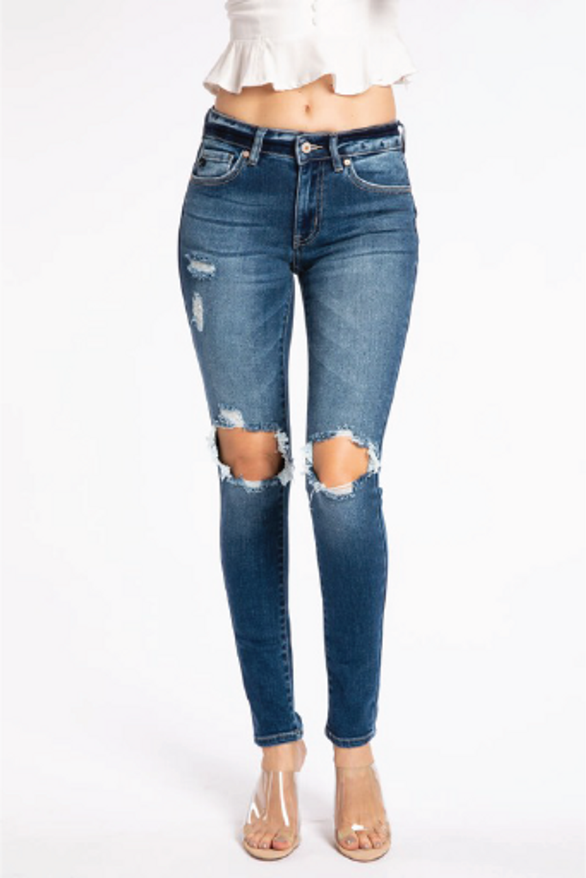 Dark Wash Distressed Skinnies