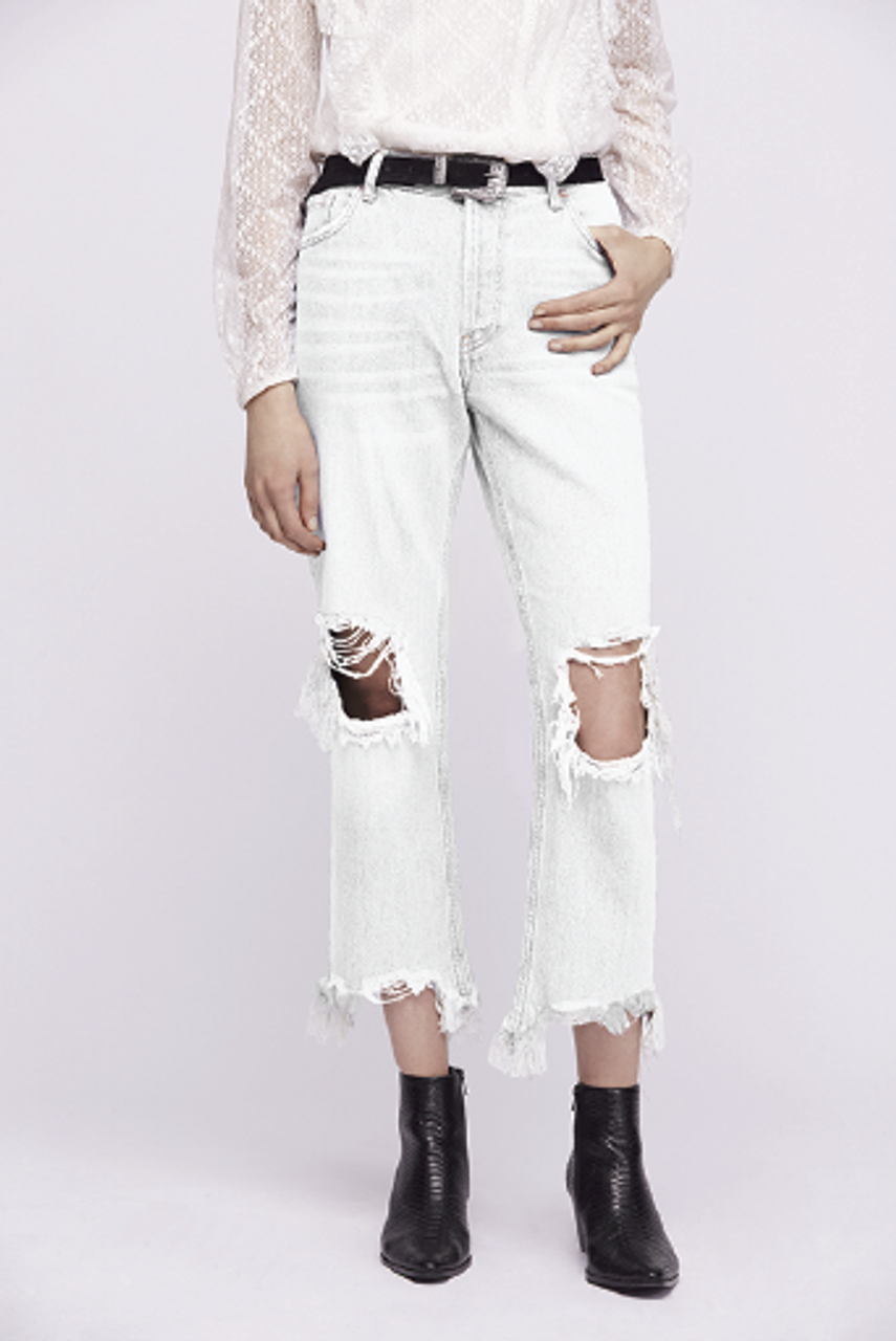 Free People | Maggie Mid-Rise Straight-Leg Jeans | White