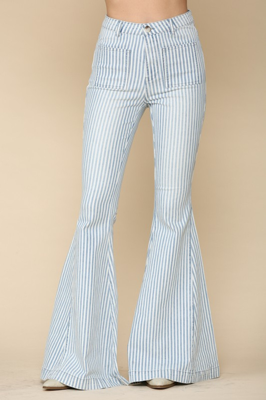 striped denim bell bottoms