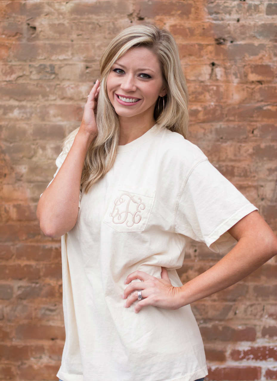 Custom Christmas Monogram Comfort Colors Pocket Tees | Refinery Number One, Inc | Graphic Apparel |  Boutiques