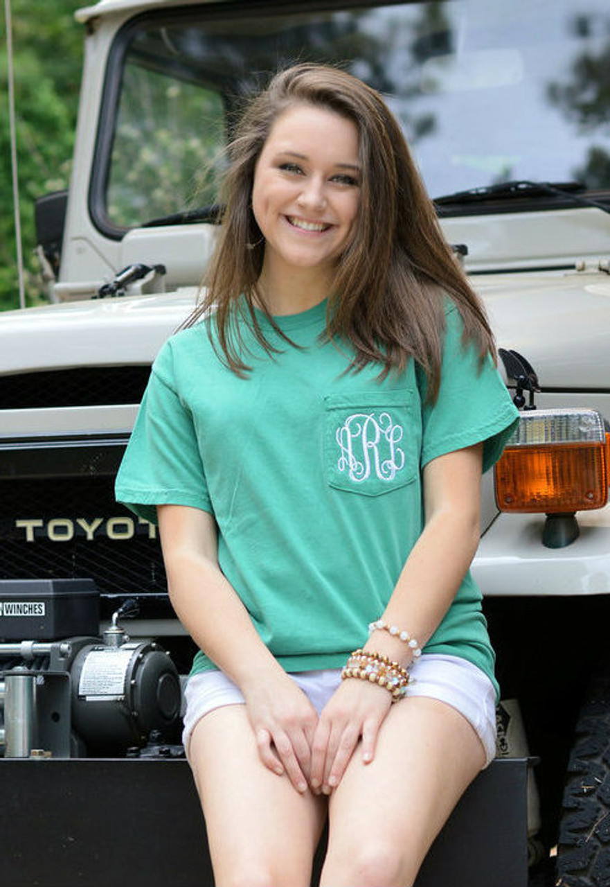 Monogrammed Short Sleeve Comfort Colors Grass Ginny Marie S