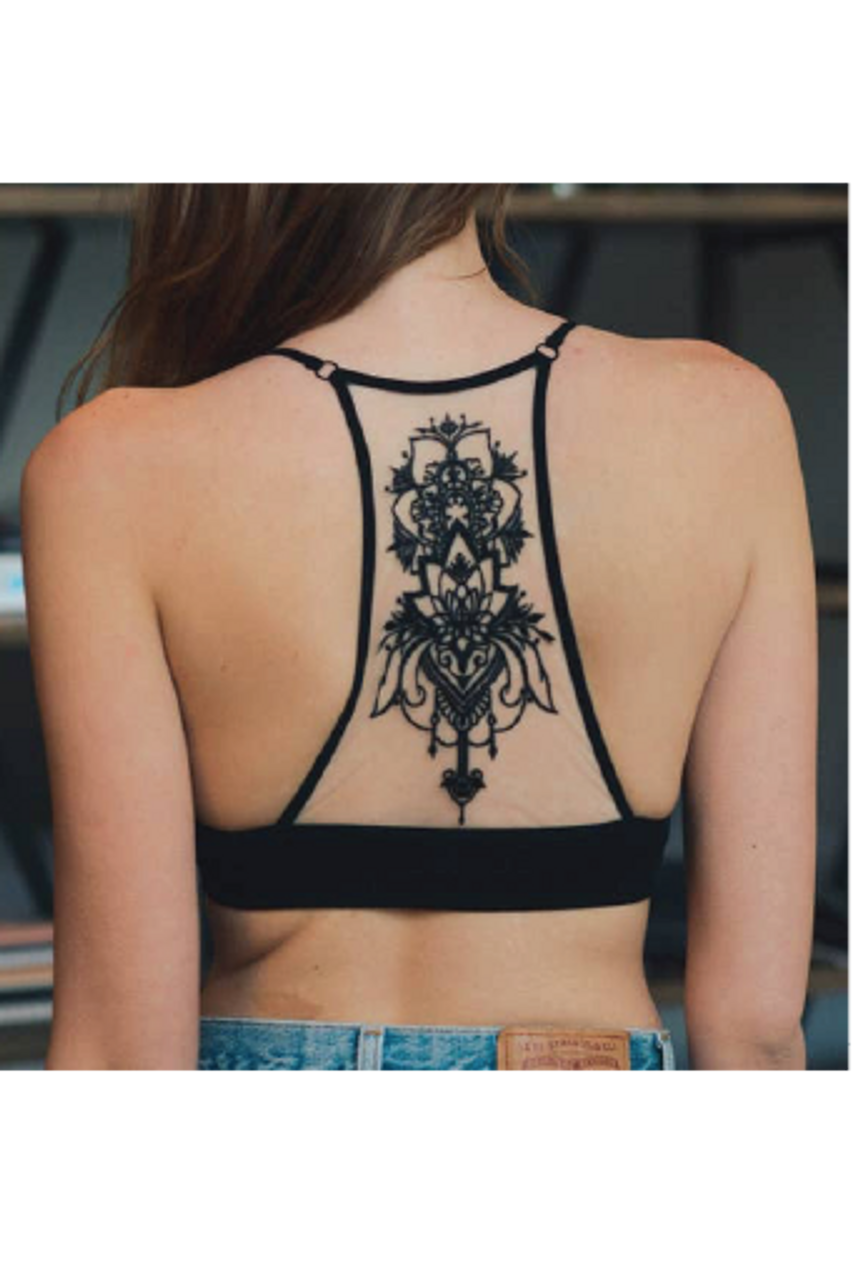 Tattoo Mesh Racerback Bralette | Black