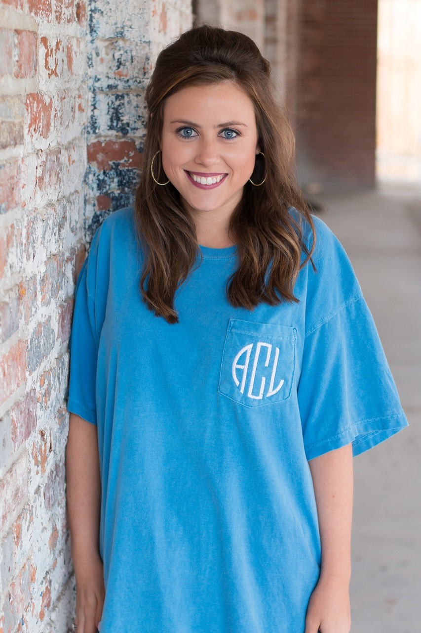 Monogrammed Short Sleeve Comfort Colors Royal Caribe Ginny Marie's