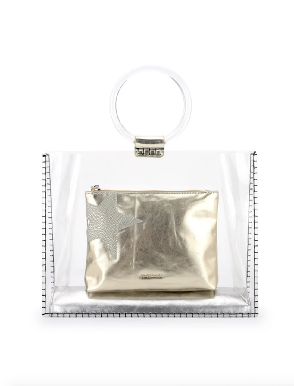 Vintage Havana | Molly Clear, Vinyl Handbag With Gold Clutch