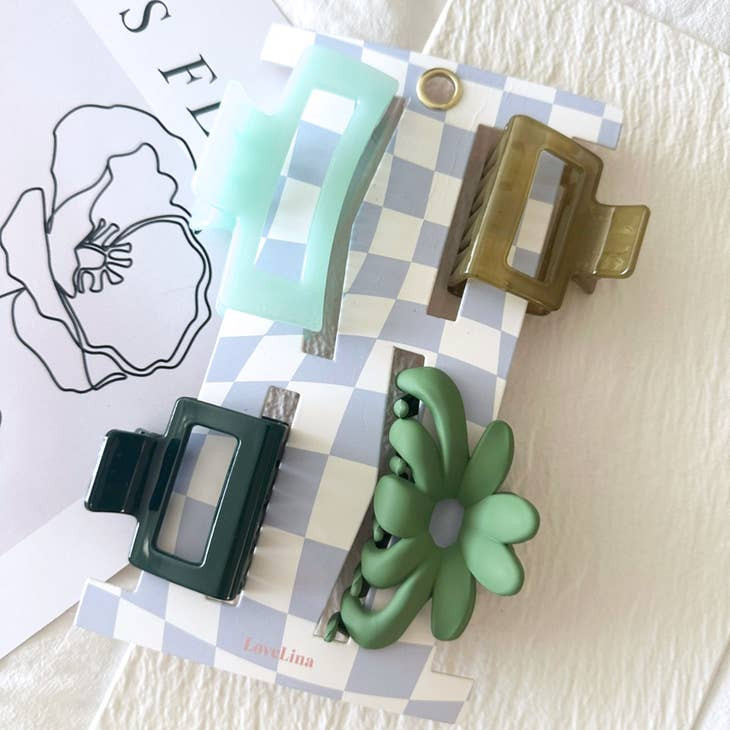 Assorted Sage Claw Clips Checked Board