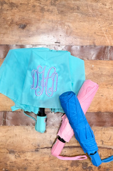 Monogrammed Umbrella Shown in Mint with Light Purple Monogram