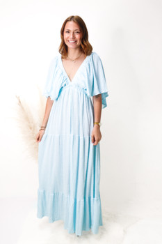 Sweet Belle Baby Blue Dress Tiered Maxi Beach Dress Sky Blue