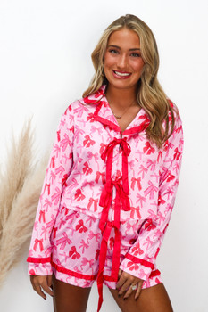 Pink and Red Bow PJ Top