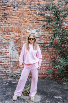 Pink Flare Joggers paired with Pink Sweatshirt pictured as Sweatpants Set