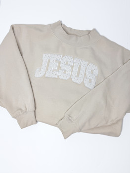 Jesus Eyelet Beige Mock Neck Sweatshirt