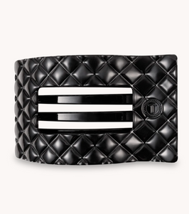 Jet Black Quilted Large Flat Rectangle Hair Clip