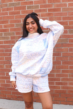 Quilted Patchwork Mock Neck in Pastel Blue
