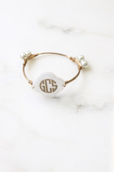 Monogrammed Quatrefoil Bangle with Pearls