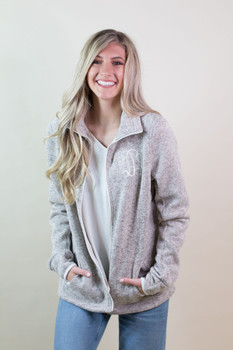 (XS-M) Ginny Marie's Monogrammed Full Zip Jacket | Oatmeal 